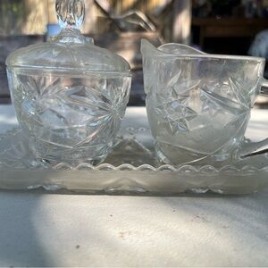 Vintage Wexford Cream & Sugar Set Anchor Hocking Glass Diamond Point 1980’s